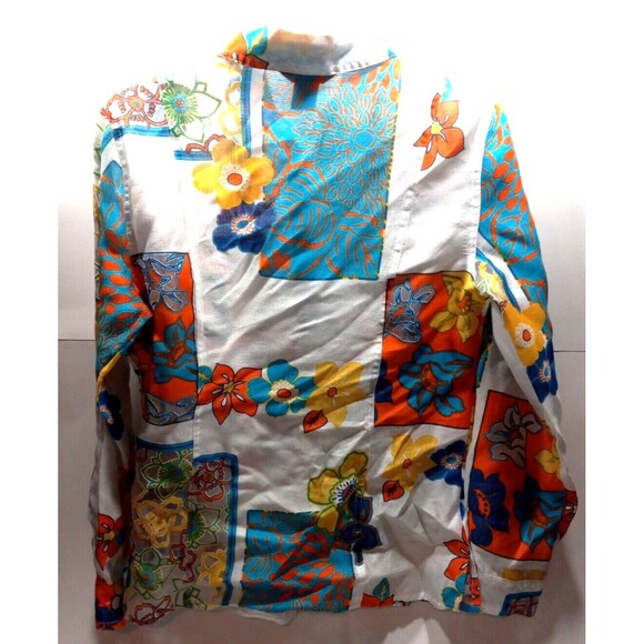 Multiples Small Sheer Bright Floral Button Front Blouse Pockets Roll Tab Sleeves - Picture 3 of 13